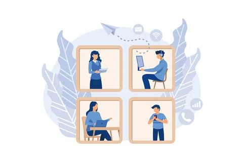 Communication via the Internet, social networking, chat, vector, video,news,m Stock Illustration