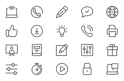 Communication line Icon Set. A sleek and modern collection of icons designe.. Stock Illustration