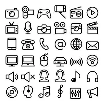 Communication, Media, modern technology web line icon set - big pack Stock Illustration