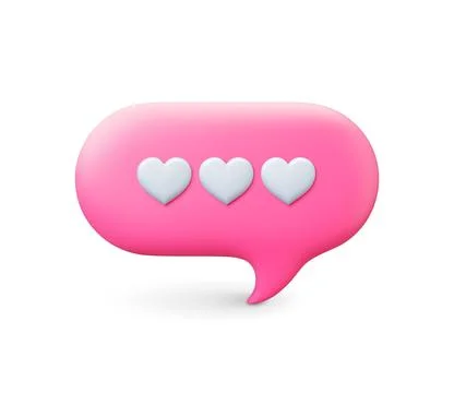 Communication message 3d pink bubble. Speech balloon with hearts. Voice text Illustrazione stock