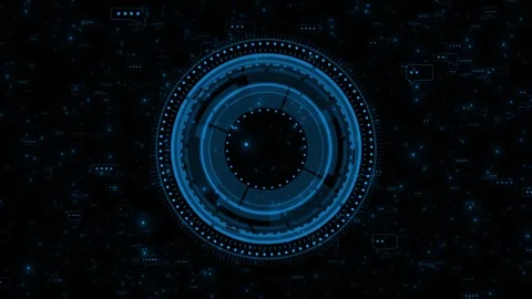 Communication message circle visual with blue HUD rings, floating comment icons, Stock Footage 340553392