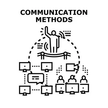 Communication methods connecting people through digital network technology Illustrazione stock