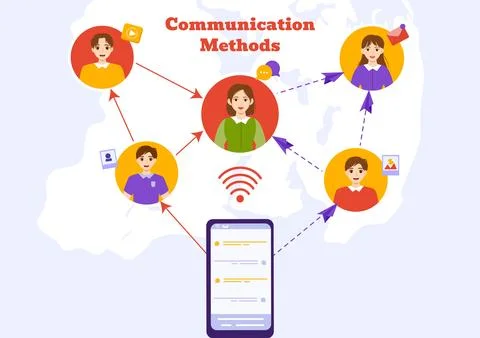 Communication Methods Vector Illustration with Team Referral Marketing, Pro.. 스톡 일러스트