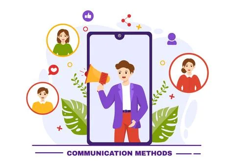 Communication Methods Vector Illustration with Team Referral Marketing, Pro.. 스톡 일러스트
