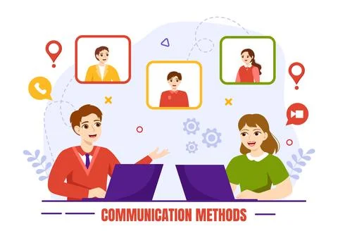 Communication Methods Vector Illustration with Team Referral Marketing, Pro.. 스톡 일러스트