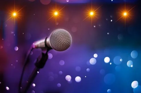 Communication microphone on stage against a background of auditorium Concert Stock Photos