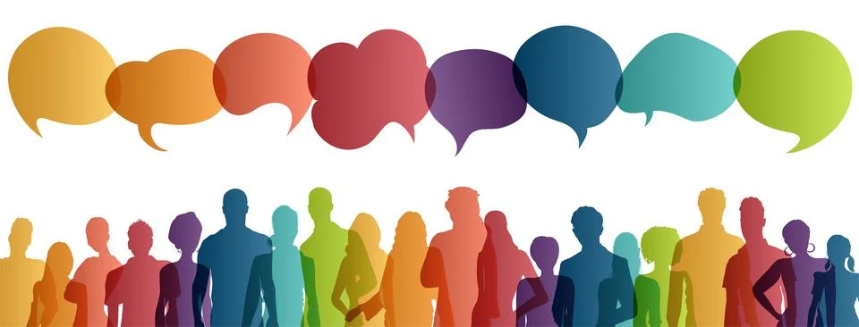 Communication. Multicultural dialogue represented by colored silhouette. Bubble Stock Illustration
