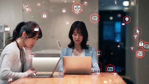 Communication network concept. Mobile application. Digital transformation. Stock Footage 154283096