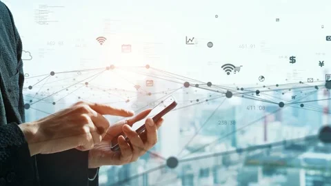 Communication network concept. Mobile application. Digital transformation. Stock Footage 168554326