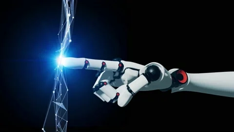 Communication network concept. Robot hand pointing plexus. Stock Footage 145918550