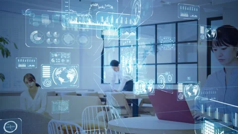 Communication network concept. Smart office. GUI (Graphical User Interface). Stock Footage 135855445