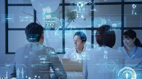 Communication network concept. Smart office. GUI (Graphical User Interface). Stock Footage 135855468