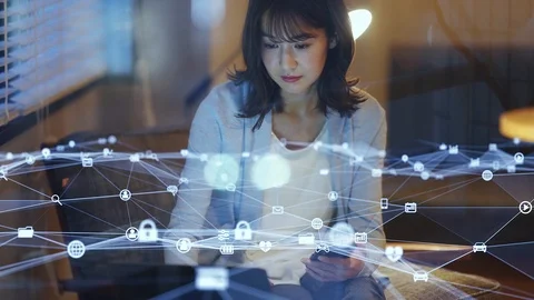Communication network concept. Young asian woman in the office. Stock Footage 122058227