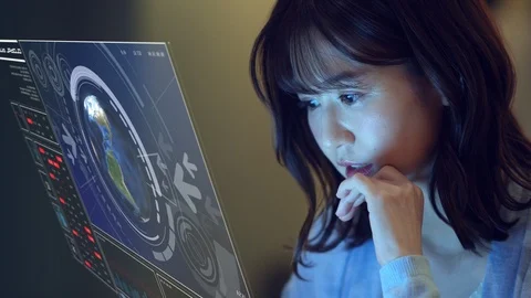 Communication network concept. Young asian woman in the office. Stock Footage 123266991