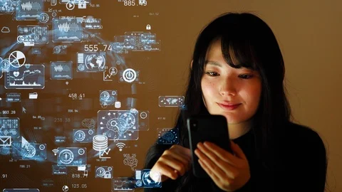 Communication network concept. Young asian woman in the office. Stock Footage 130060098