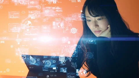 Communication network concept. Young asian woman in the office. Stock Footage 130060274