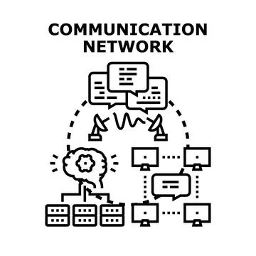 Communication network connecting digital devices and information exchange Stock Illustration