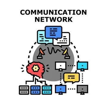Communication network connecting digital devices and information exchange Stock Illustration