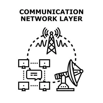 Communication network layer system connecting digital devices Stock Illustration