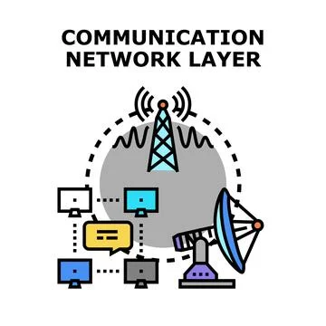 Communication network layer system connecting digital devices Stock Illustration