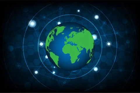Communication network signals are located around the world. Stock Illustration