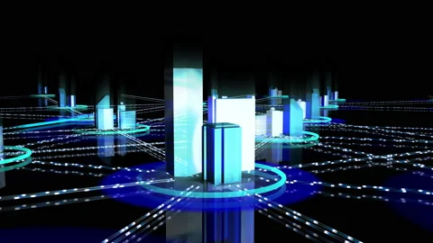 Communication Network Technology City Digital Data information Business C Black Video stock 142722557