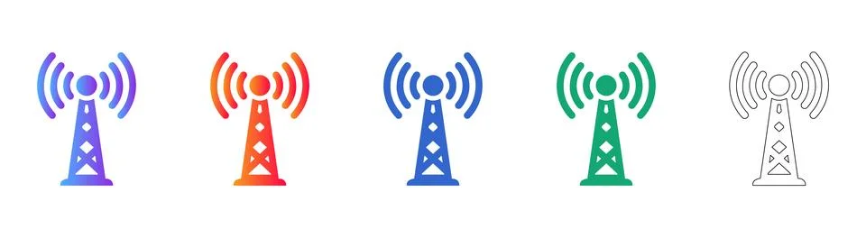 Communication Network Tower Icons Set Illustrazione stock