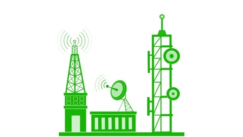 Communication Network Towers and Satellite Dish Animation Video stock 314671122