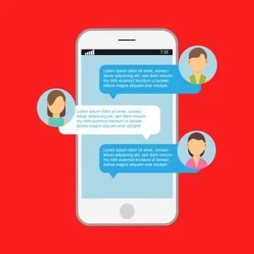 Communication online chat. Web notification messenger mobile speech isolated. Illustrazione stock