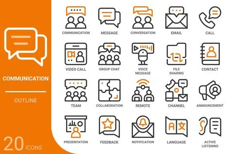 Communication outline icon set,20 vector icons Stock Illustration