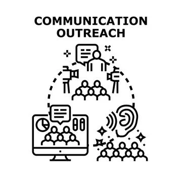 Communication outreach strategy broadcasting information to diverse audience Stock Illustration