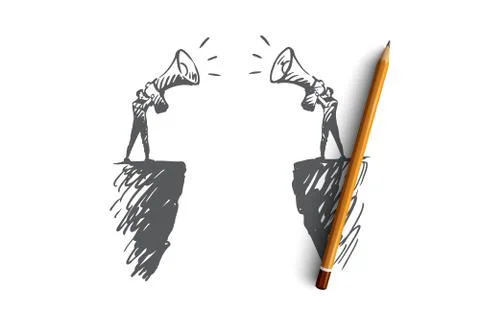 Communication, people, two, talk, megaphone concept. Hand drawn isolated vect Stock Illustration