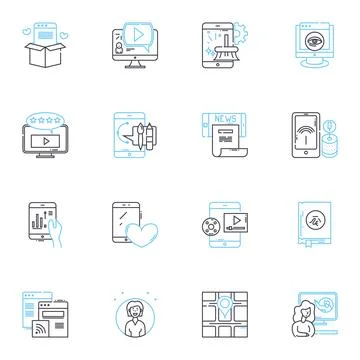 Communication plan linear icons set. Strategy, Messaging, Channels, Objectives Stock Illustration