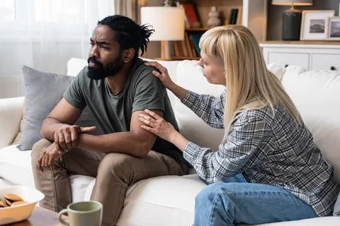 Communication problems, relationship difficulties. Young couple man and wom.. Stock Photos