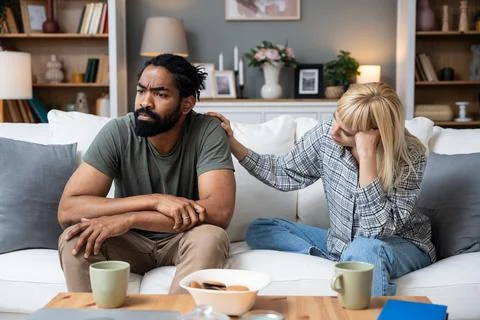 Communication problems, relationship difficulties. Young couple man and wom.. Stock Photos