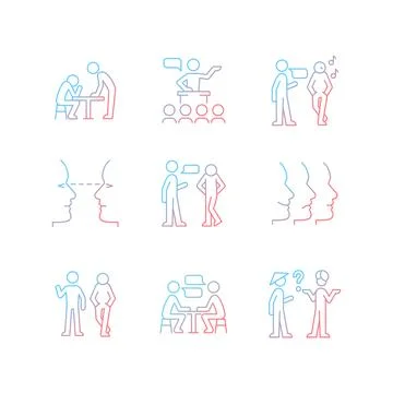 Communication process gradient linear vector icons set Stock Illustration