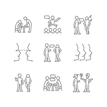 Communication process linear icons set Stock Illustration