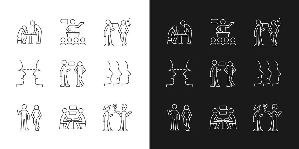 Communication process linear icons set for dark and light mode Stock Illustration