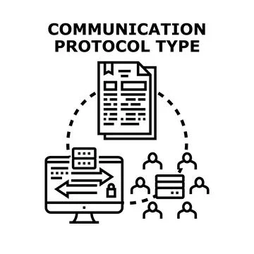 Communication protocol type establishing network data exchange Illustrazione stock