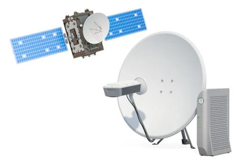 Communication satellite dish with lan cable. Satellite Internet access concep Stock Illustration