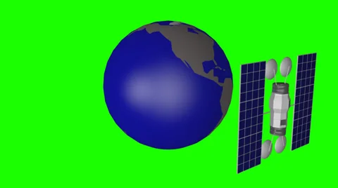 Communication satellite orbit in space against green screen Stock Footage