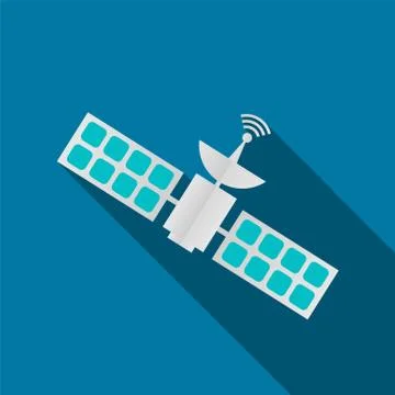 Communication satellites with long shadow black,Simple design style.vector il Stock Illustration