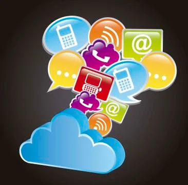 Communication signs with cloud over black background. vector Illustrazione stock