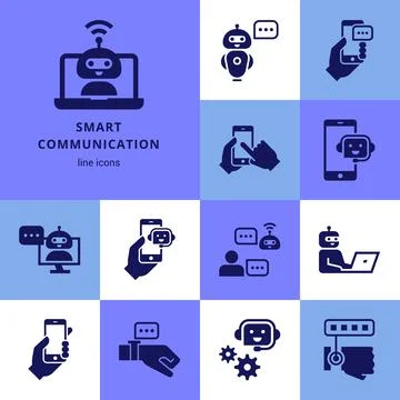 Communication smart technologies vector icon set Stock Illustration