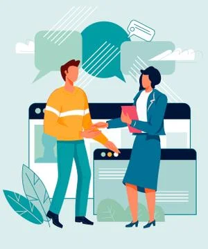 Communication in social network and internet space, flat vector illustration. Stock Illustration
