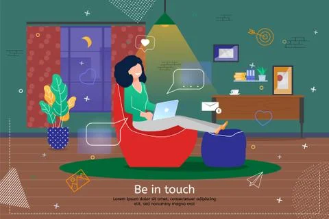 Communication in Social Network Flat Vector Banner Stock Illustration