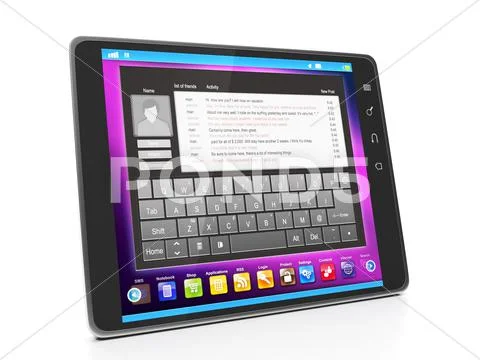 Communication in social networks. tablet computer with the text of correspond Stock Illustration