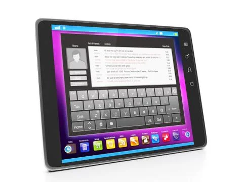 Communication in social networks. tablet computer with the text of correspond Stock Illustration