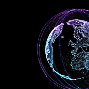 Communication in space satelitte. Connection lines Around Earth Globe. 3d Illustrazione stock