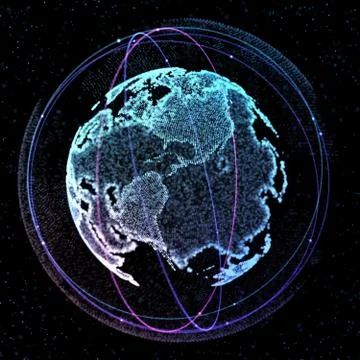 Communication in space satelitte. Connection lines Around Earth Globe. 3d Stock Illustration